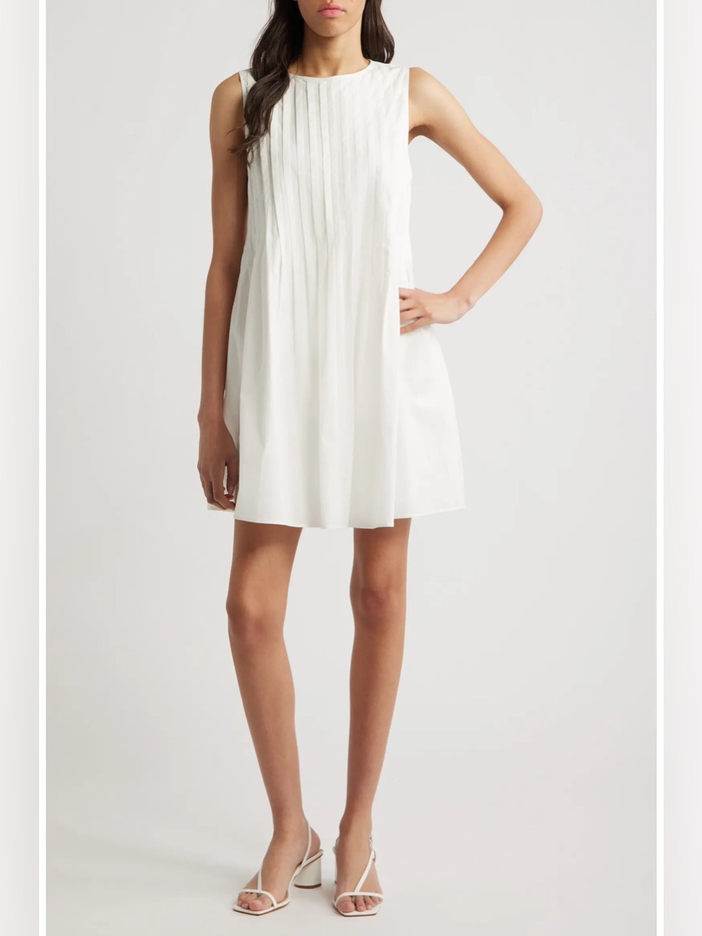 Charles Henry Pleated Sleeveless White Cotton Minidress